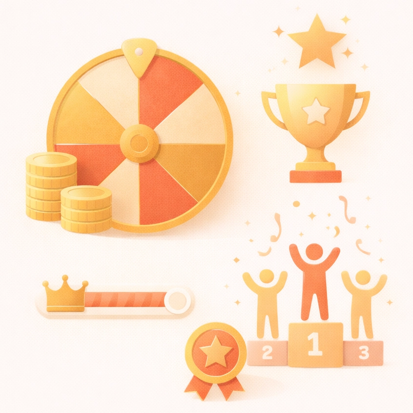 Rewards illustration - Earn coins, complete quests and compete with friends